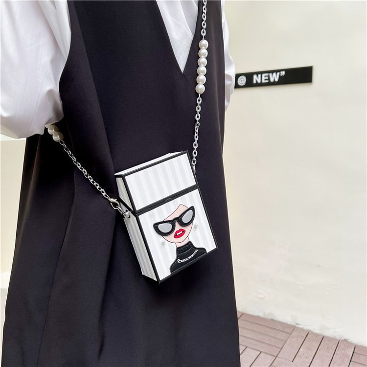 Cross-Border New Arrival Cigarette Case Beauty Women's Bag Fashion Glasses Girls Bags Personality All-Match Pearl Chain Bag