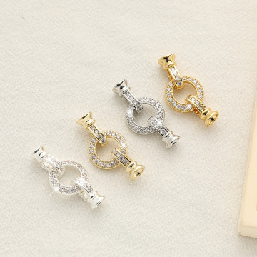 珍珠扣14k包金18k金色保色锆石圆形手链扣搭扣手工diy项链万能扣