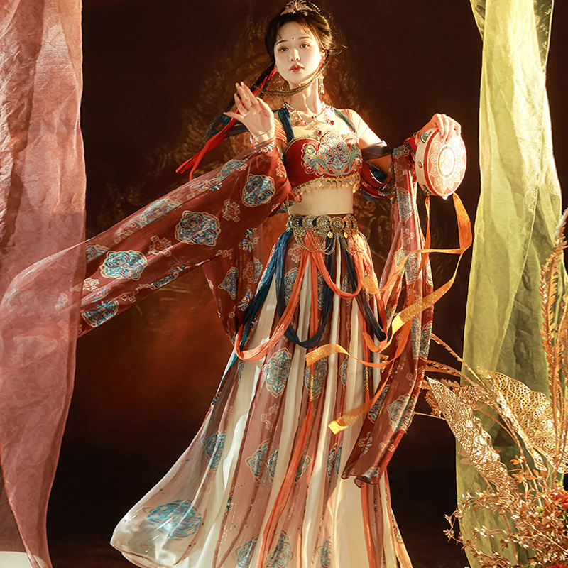 原创设计敦煌飞天汉服女敦煌风胸衣半裙披帛套装8731-阿里巴巴