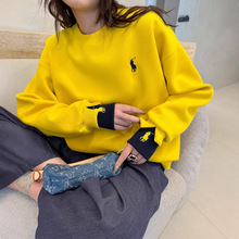 早春不加绒卡通刺绣撞色双袖子百搭休闲韩版减龄显瘦时尚圆领卫衣