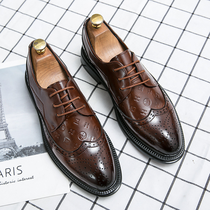 布洛克新款潮男皮鞋韩版英伦夏季男鞋厚底男士休闲正装商务鞋批发