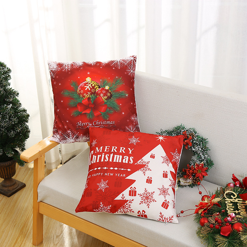 Spot Christmas Holiday Elements Pillow Cover Christmas Snowflake Throw Pillowcase Sofa Pillow High Color Fastness Can Be Used as Customer Pictures