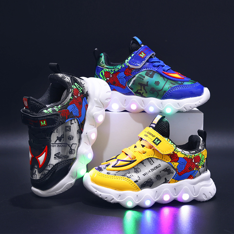 led灯鞋童鞋男童2023春秋新款运动鞋软底小童皮面运动休闲鞋