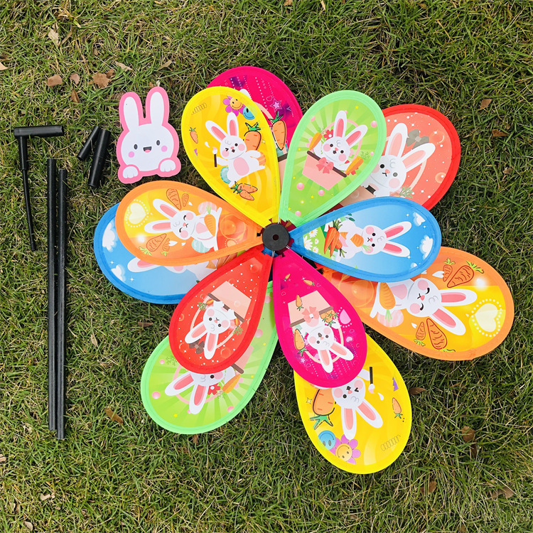 New Double-Layer PPC Cartoon Rabbit Windmill Creative Decorating Windmill Rabbit Year Outdoor Activities Hand Toy Style