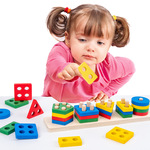 幼儿启蒙教具儿童益智早教五套柱宝宝几何智力板形状配对积木玩具