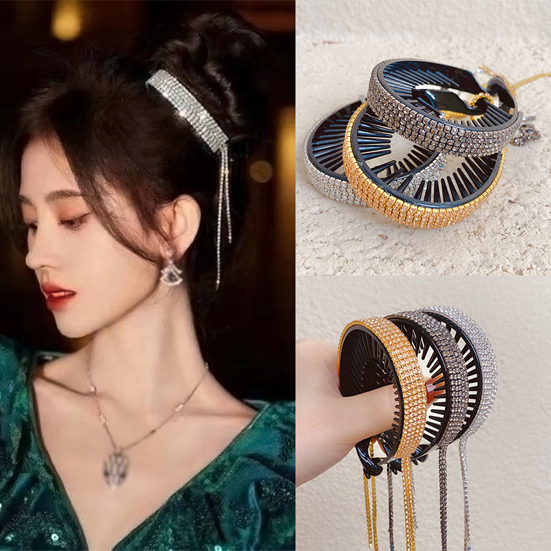 鞠婧祎同款丸子头抓夹盘发神器马尾扣2021新款水钻流苏发饰盘发器