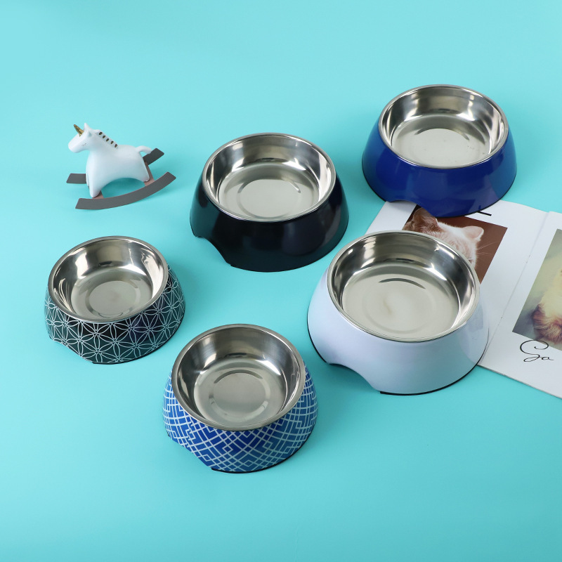 Food Grade round Melamine Stainless Steel Dog Bowl Cat Bowl Pet Bowl Melamine Pet Tableware Dishwasher Available