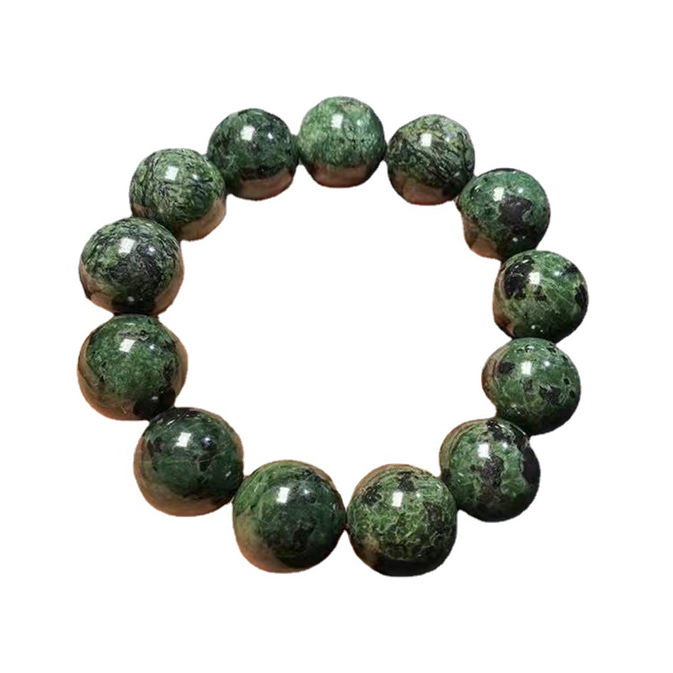 臧玉药王石手链活磁单圈手串橄榄绿陨石墨绿玉手链直播批发