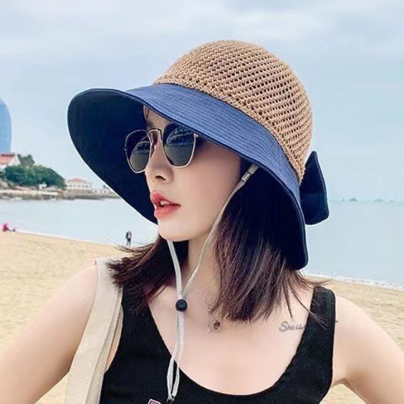 Summer New Sun Hat Women's Patchwork Cloth Hat Sun Protection Sun Hat Fashionable All-Match Thin Breathable Bucket Hat