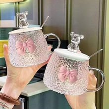 小熊马克杯带盖玻璃杯杯子女可爱创意办公室咖啡杯新款水杯