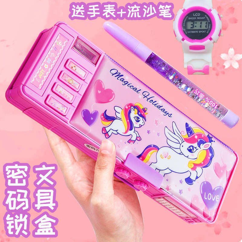 Deformation Password Lock Automatic Multi-Function Girl Pencil Case Children's Stationery Box Pencil Box Primary School Student Large Capacity