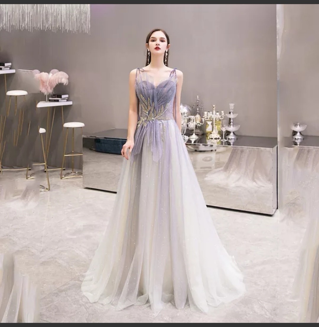 年会渐变紫色主持人星成人礼模特走秀礼仪名媛年会宴会晚礼服女