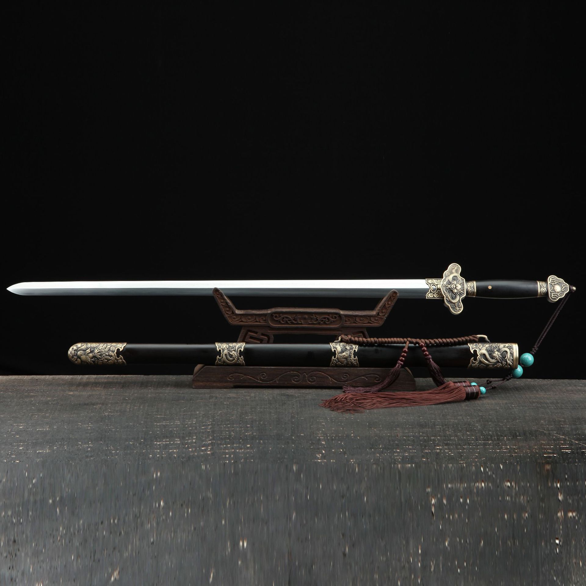 刀剑花纹钢烧刃唐剑一体收藏宝剑做旧影视硬剑清剑摆件未开刃