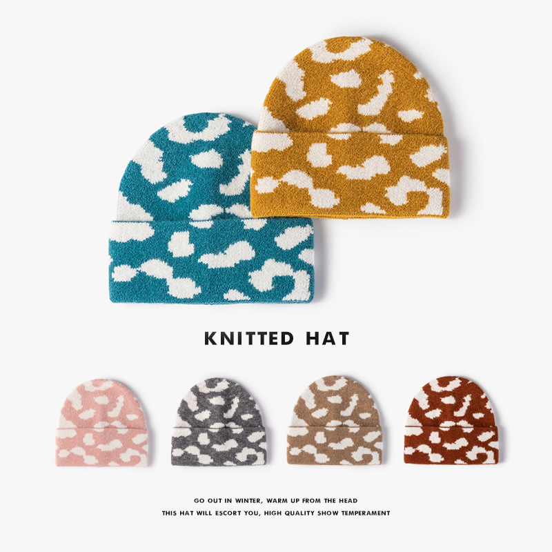 Hat Female Autumn and Winter Korean Style Fashion Knitted Hat Brimless Flower Jacquard Beanie Hat Outdoor Keep Warm Thickened Knitted Hat Knitted Hat Tide