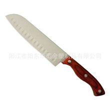 不锈钢三德刀日式切肉刀Santoku knife彩木刀柄7寸凹点刀料理刀