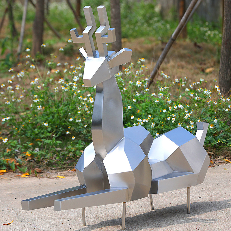 【现货】不锈钢动物 雕塑 几何鹿 雕塑 户外大型园林景观金属雕塑