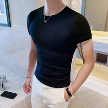 夏季新款个性时尚修身短袖男T恤韩版紧身圆领打底衫白t血欧巴贸易