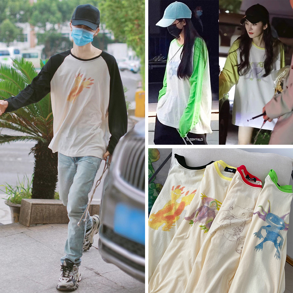 we11done薄款小怪兽长袖t恤上衣女潮牌welldone杨幂同款防晒卫衣