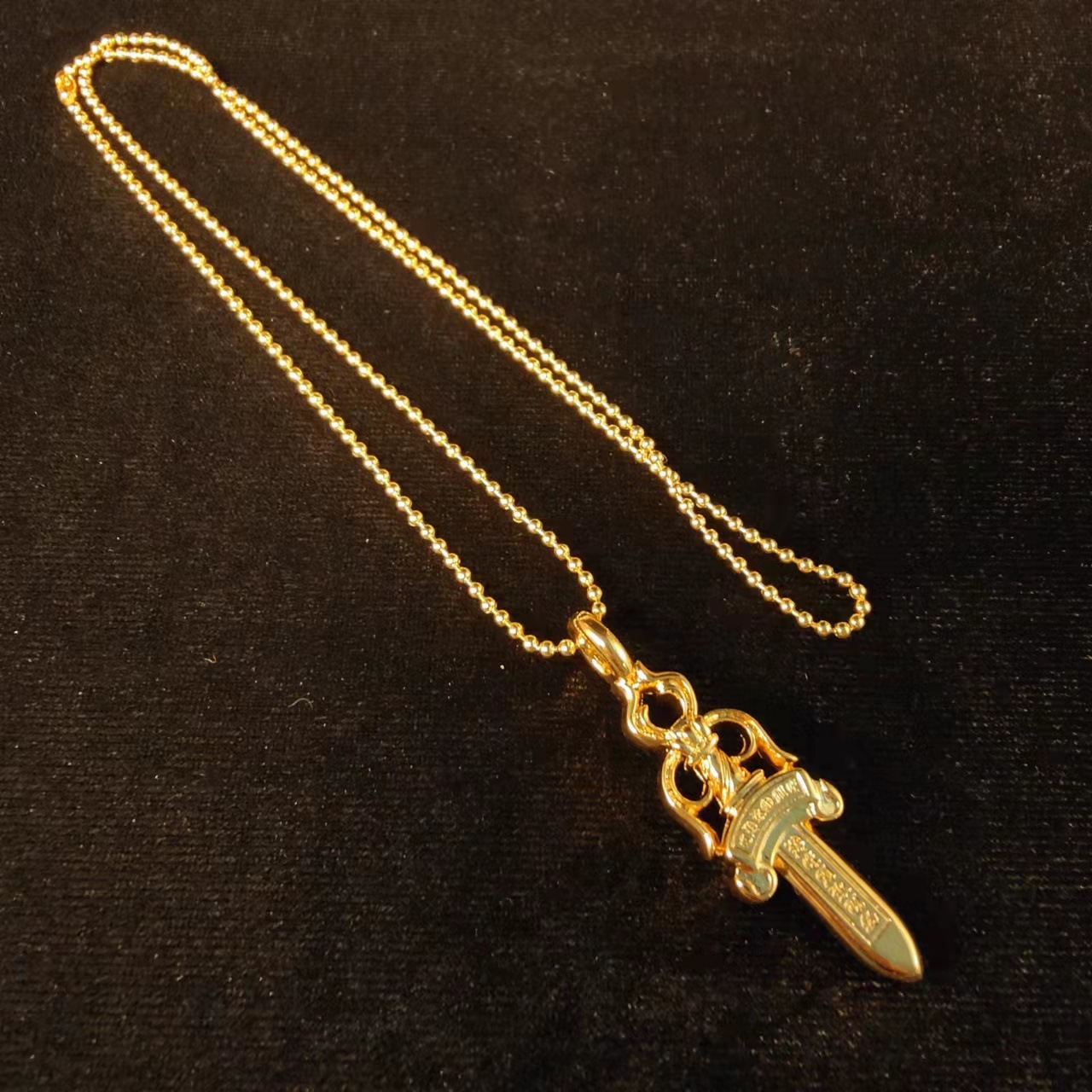 22k18k电镀黄金白金ch克罗伈风格宝剑圣剑ins欧美刻字项链吊坠