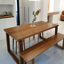 长方形家用饭桌客厅餐书桌一体原木大桌子实木餐桌松木莫比恩餐桌