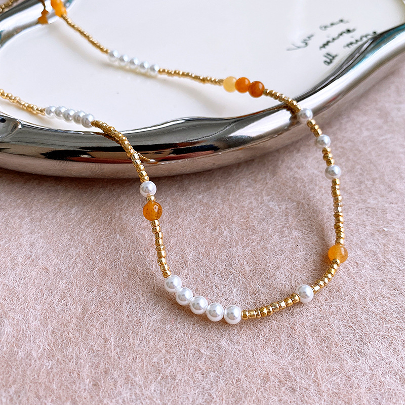 New Chinese Pearl Bead Geometric Necklace Fashion High Sense Clavicle Chain Bohemian Vacation Style Necklace Wholesale