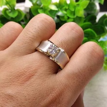 高级感镀18K金色莫桑双色戒指 欧美时尚简约仿真钻石男戒订婚指环