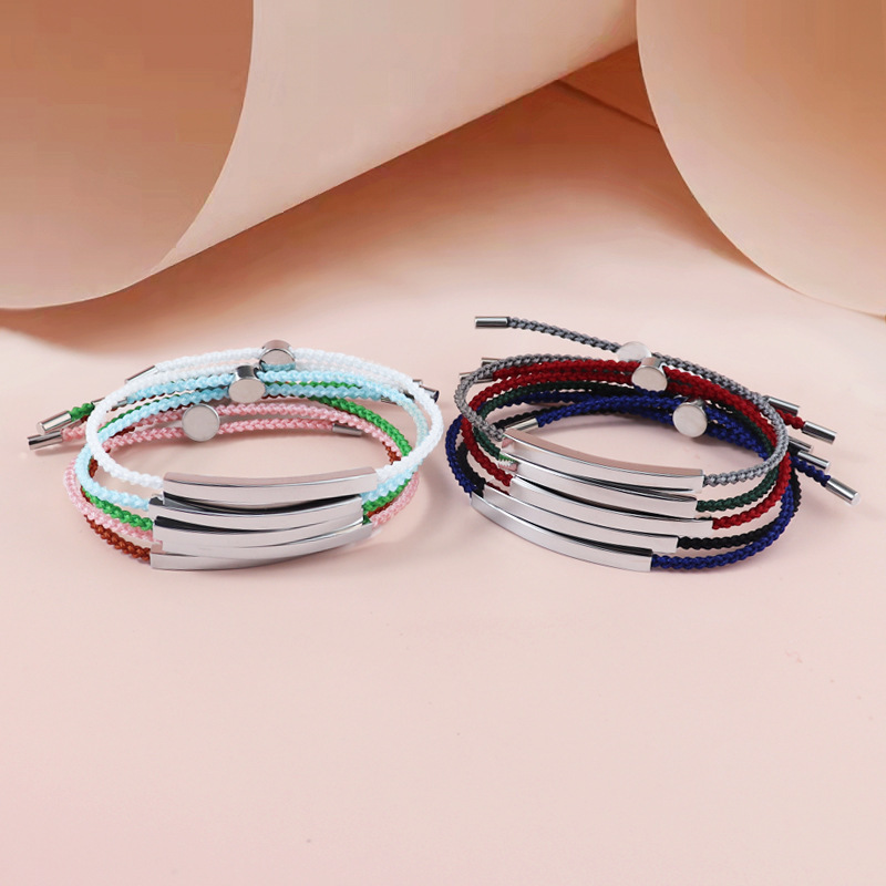 抖音热卖编绳镜面抛光不锈钢弯管手链女ins 长空心管情侣手链首饰