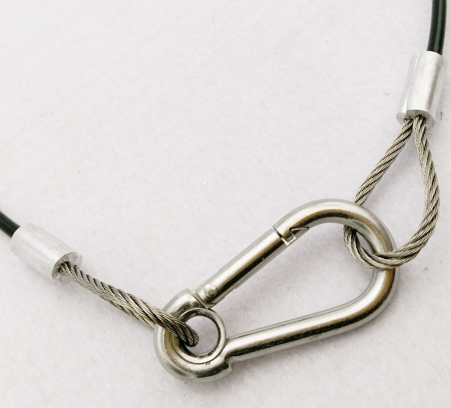 镀锌钢丝绳包胶pvc黑色铝套压制拉环安全链接线 不锈钢配件绳子