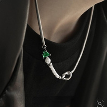 现货蜥蜴之眼无性别配饰珍珠项链男女情侣绿色宝石中性颈链