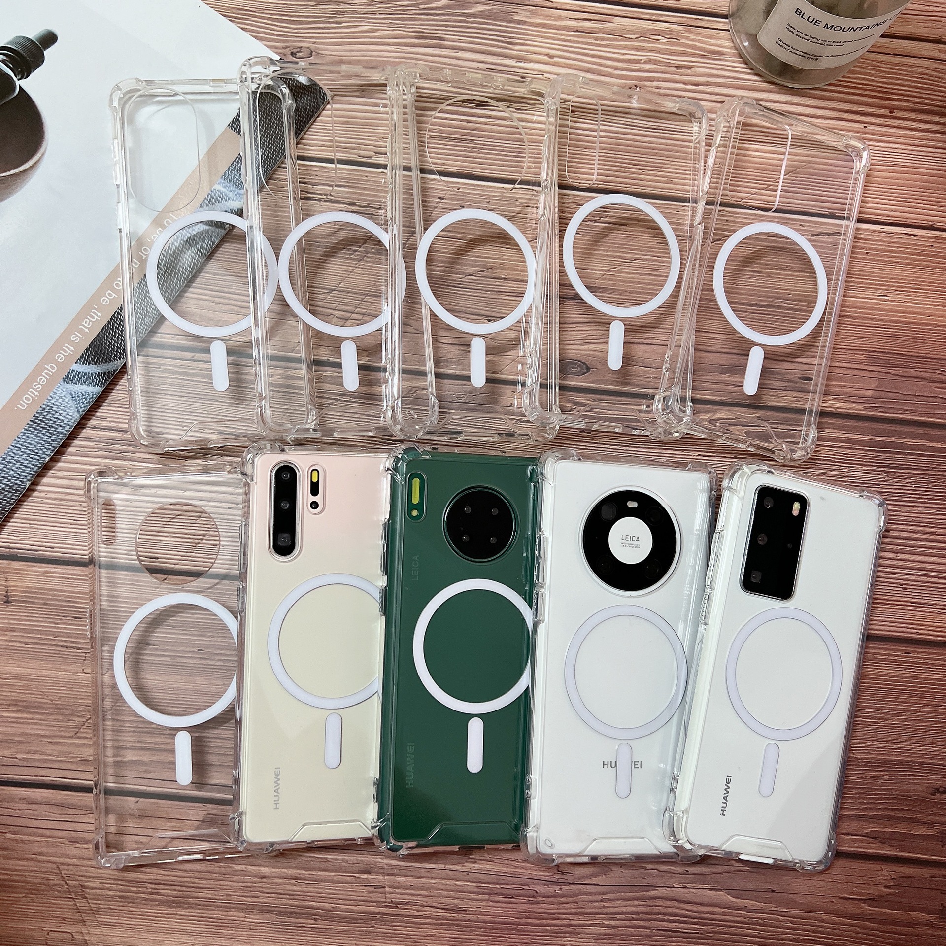 适用华为mate60pro磁吸手机壳p60pro无线充四角防摔透明保护套