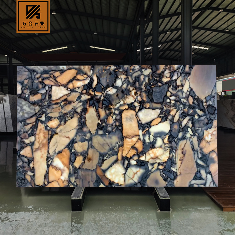 天然大理石加工厂批发透光蓝色石材夜色蓝爵大板定制加工台面
