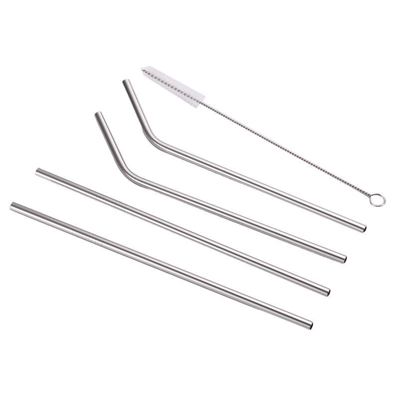 Factory Wholesale Stainless Steel Milk Tea Straw 304 Creative Color Silicon Suit Metal Telescopic Straw Spoon Titanium Plating