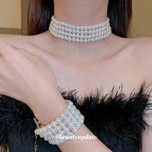 珍珠四层并排项链法式复古时尚锁骨链轻奢小众个性百搭饰品批发女