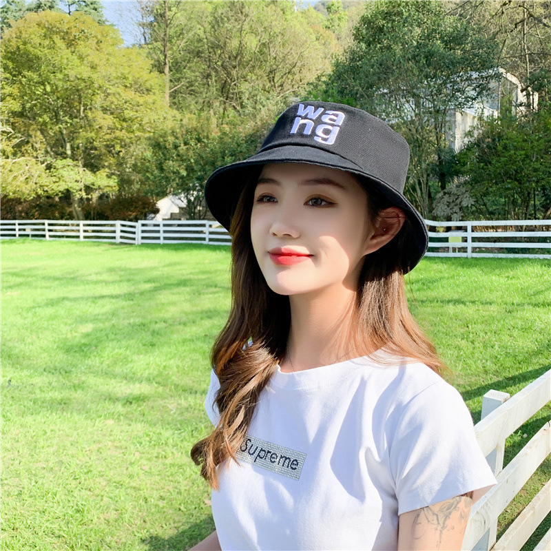 Net Red Black Bucket Hat Women's Summer Korean Style All-Match Japanese Sun Protection Sun Shade Sun Hat Men's Bucket Hat Plain Fashion