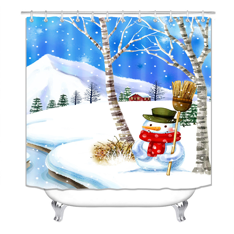 Cross-Border Direct Shower Curtain Four-Piece Christmas Series Waterproof Punch-Free Partition Curtain Bath Curtain Hotel Rain Curtain