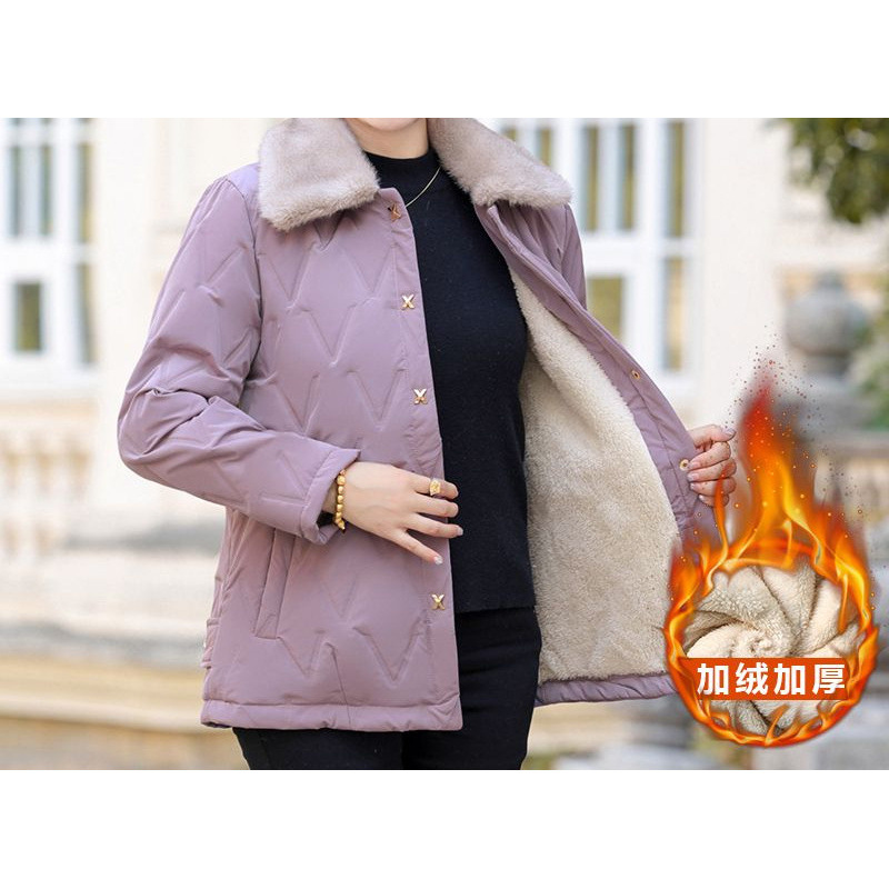 中年妈妈秋冬季外套棉服加绒加厚中老年女装棉袄洋气40到50岁冬装