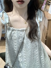 法式复古流苏拼接甜美连衣裙女春夏季新款显瘦气质吊带无袖中长裙
