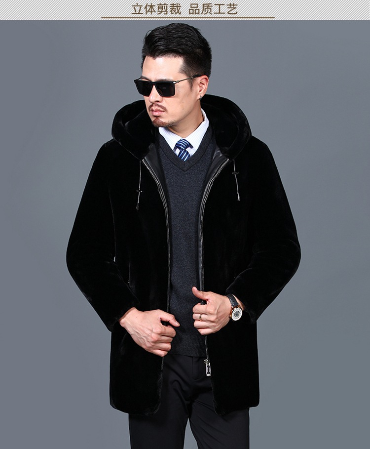 海宁皮毛一体男羊剪绒冬季新款金貂绒男士皮草大衣中长款水貂外套