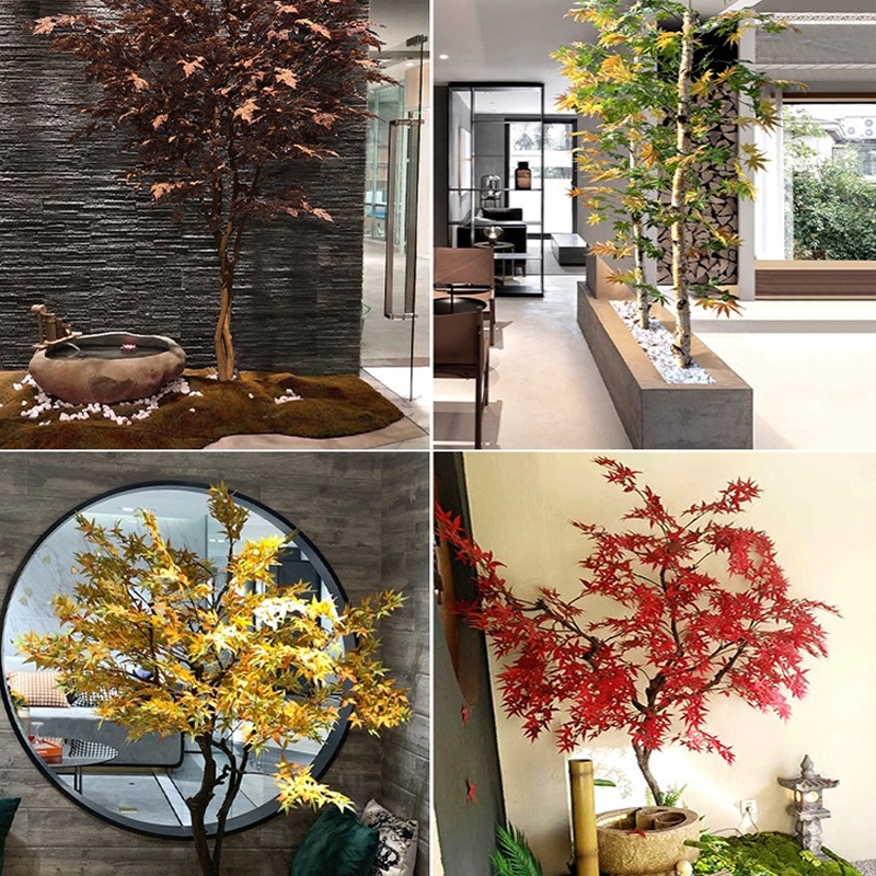 Emulational Red Maple Leaf Ornamental Branch Fake Tree Leaves Ginkgo Leaf Plastic Fake Flower Red Autumn Indoor Engineering Landscaping