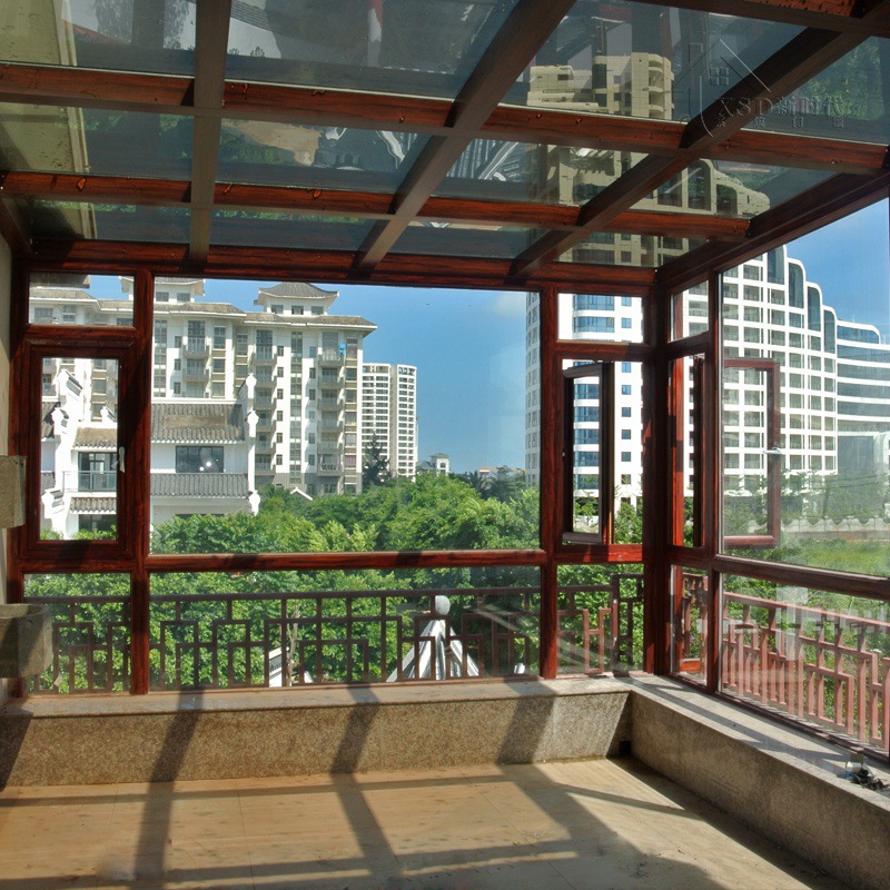 新品欧式别墅阳光房天井露台断桥铝合金门窗封阳台镀膜钢化玻璃房