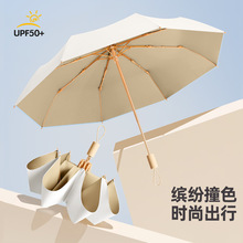 8骨实木彩胶雨伞全自动晴雨两用防晒防紫外线折叠女高级感太阳伞