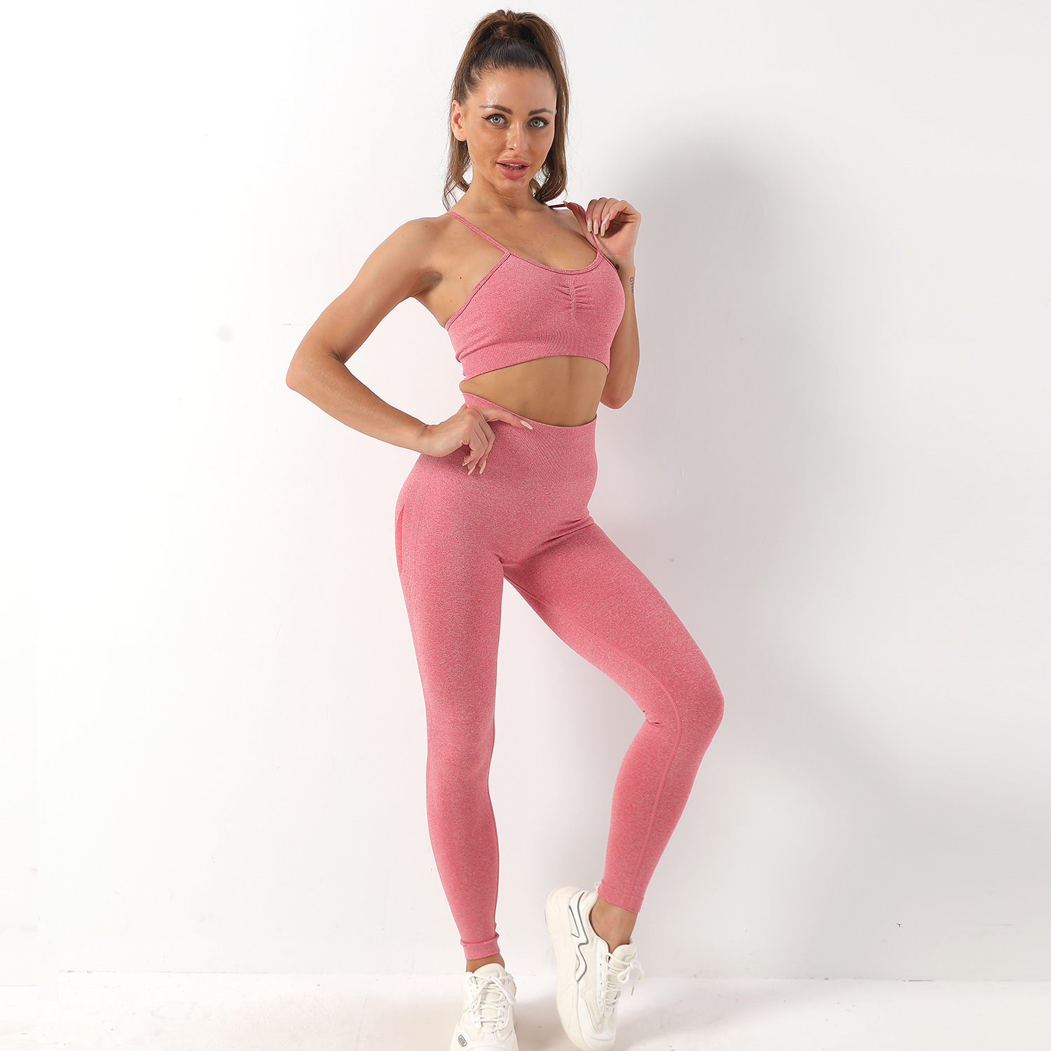 Europe and America Cross Border Quick-Drying Yoga Two-Piece Set Women's Skinny Yoga Clothes Sports Bra High Waist Hip Lift Fitness Trousers Women