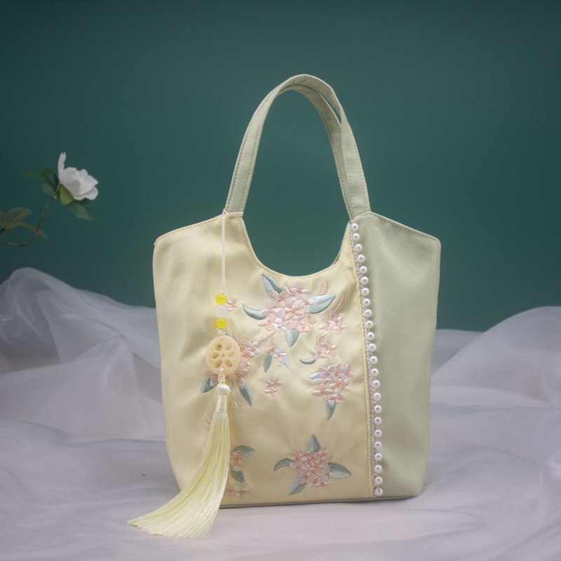 国风女复古汉服搭刺绣大容量手提包汉元素拼色斜挎包旗袍包手代发