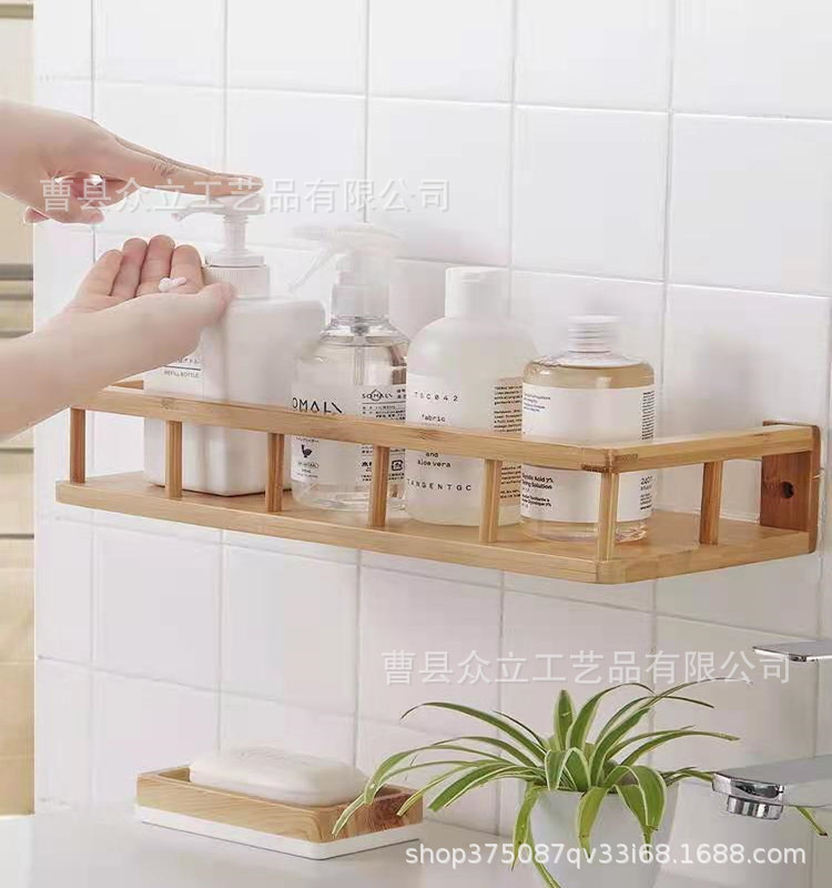 Kitchen Nanmu Draining Rack Punch-Free Seasoning Bottle Storage Rack Wall-Mounted Storage Rack Bamboo Storage Rack