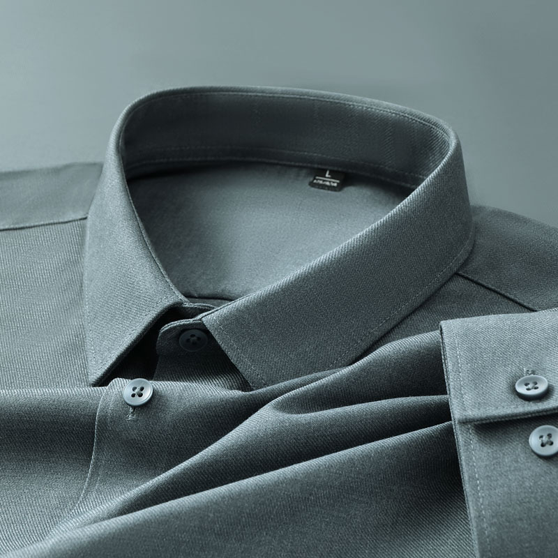 高端垂感轻奢寸衫羊毛磨毛衬衣长袖衬衫免烫翻领开衫中年爸爸装男