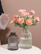 简约透明条纹花瓶玻璃花瓶水养鲜花客厅餐桌装饰插花桌面摆件批发