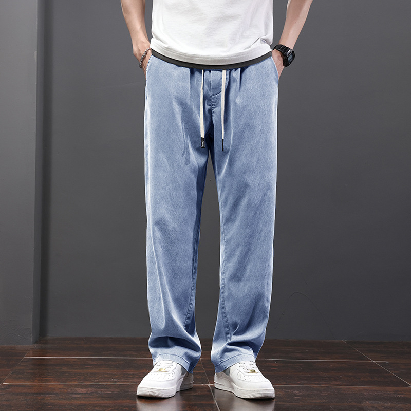 Tencel Fashion Brand Casual Pants Men's Summer American High Street Drooping Wide-Leg Pants Men's Loose Straight Sports Trousers