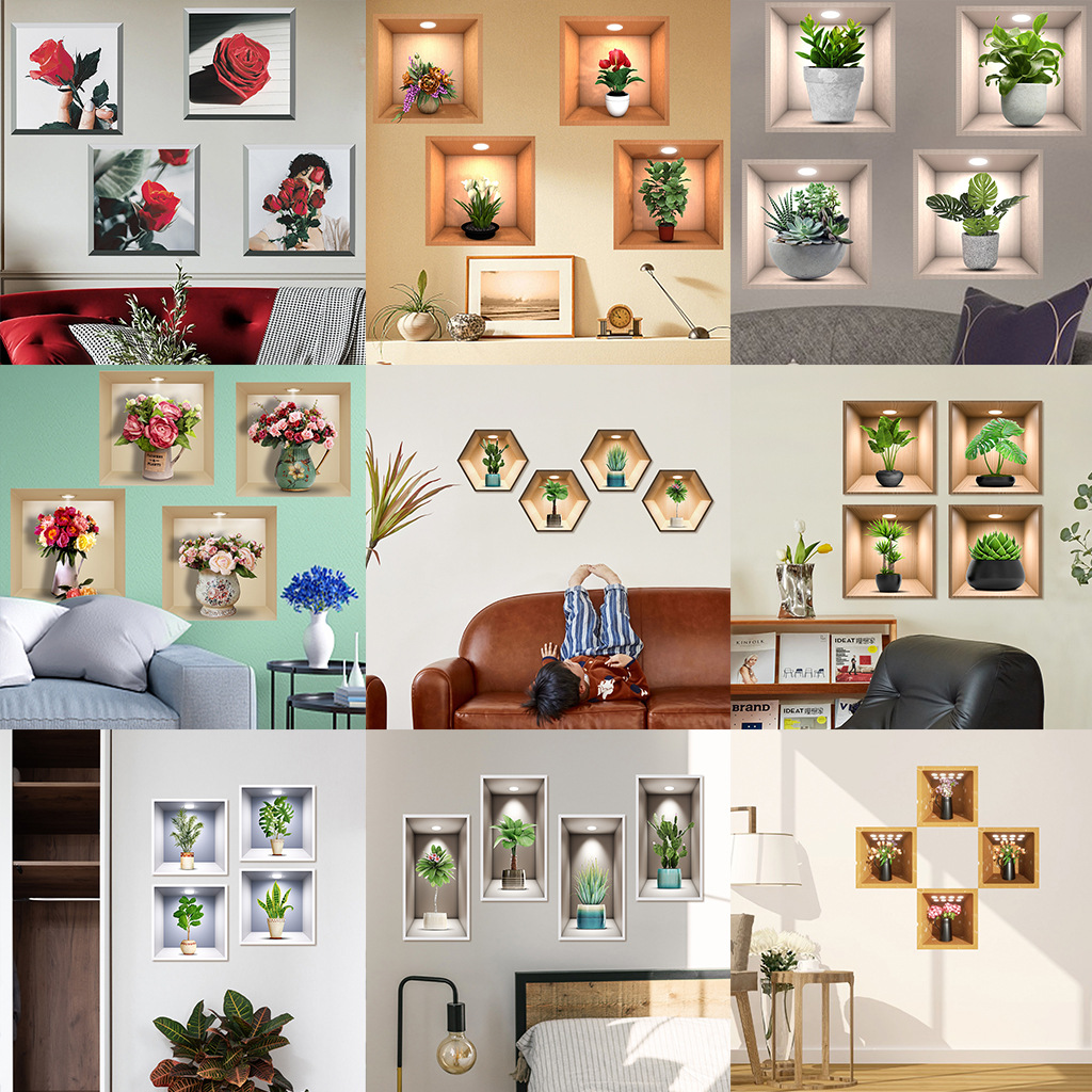 盆栽装饰画背景墙贴纸 JS-N1076跨境拼多多客厅装饰画墙贴批发