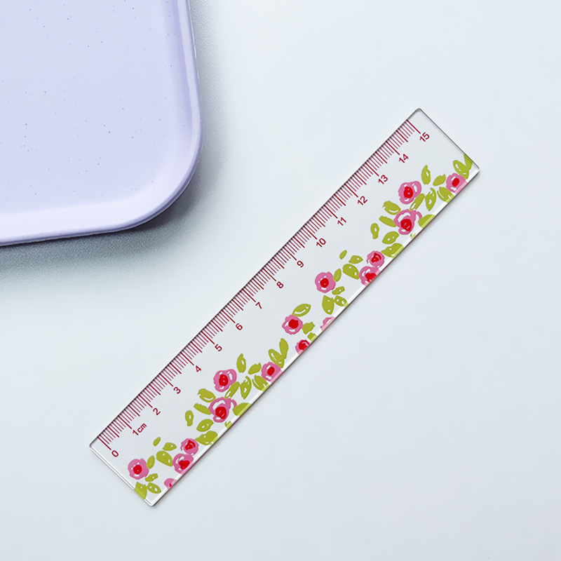 Korean Ins Oil Painting Cute Flowers Acrylic Ruler Student Office Drawing Measuring Ruler Cartoon Stationery Wholesale