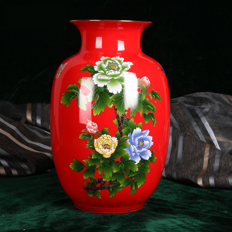 中国红瓷花瓶红窑赏瓶 大冬瓜客厅家具装饰摆件送礼 收藏级大花瓶